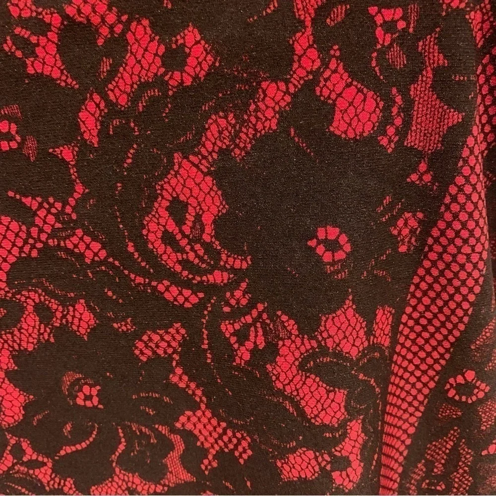 IGIGI Festival Top Plus Size 22 Black Lace on Red Blouse, 3/4 Raglan Sleeves NEW - Picture 5 of 11
